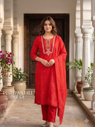 Red Bandhani Printed 3-Piece Set