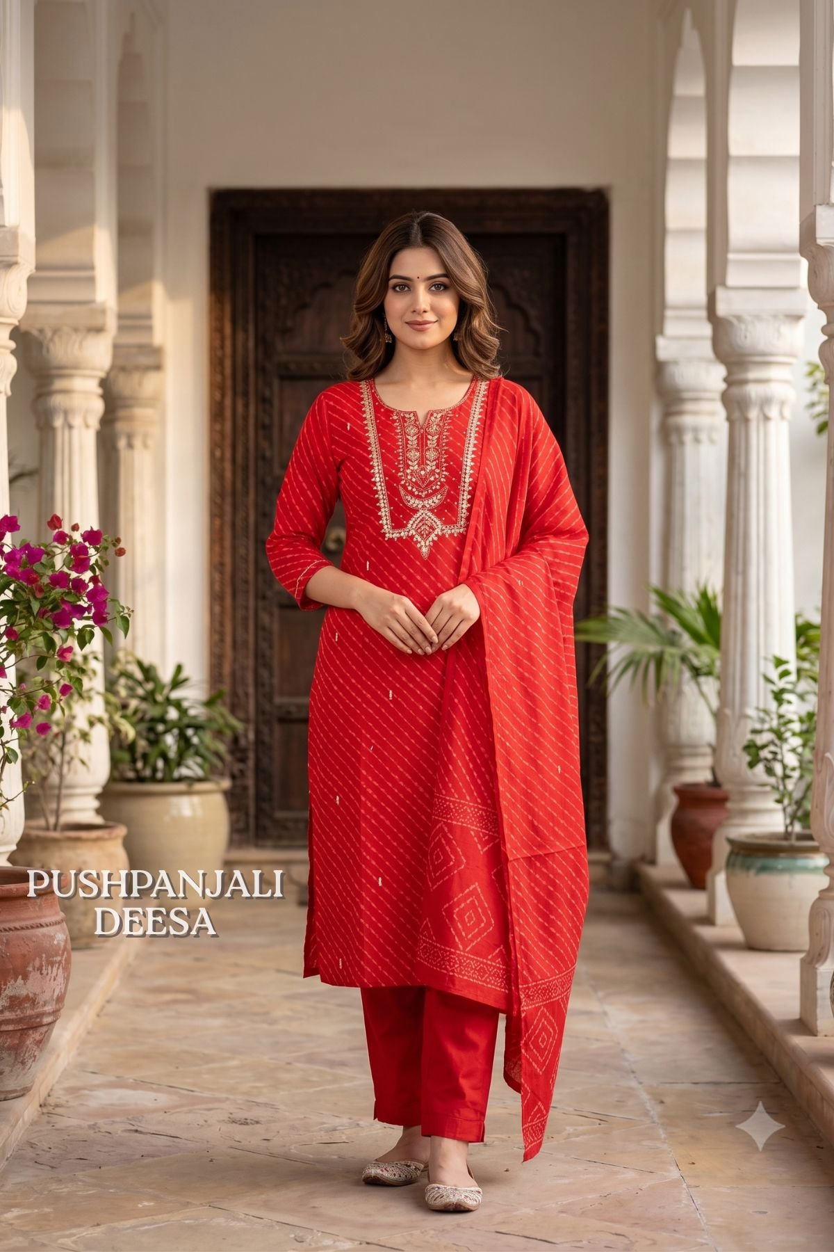 Red Bandhani Printed 3-Piece Set