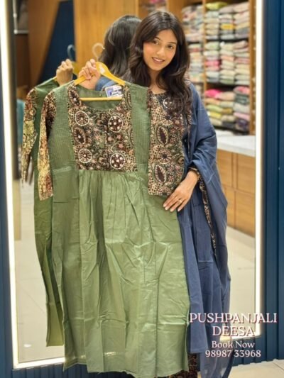 Olive Green Printed Cotton Kurti | Ethnic Casual A-Line Kurta