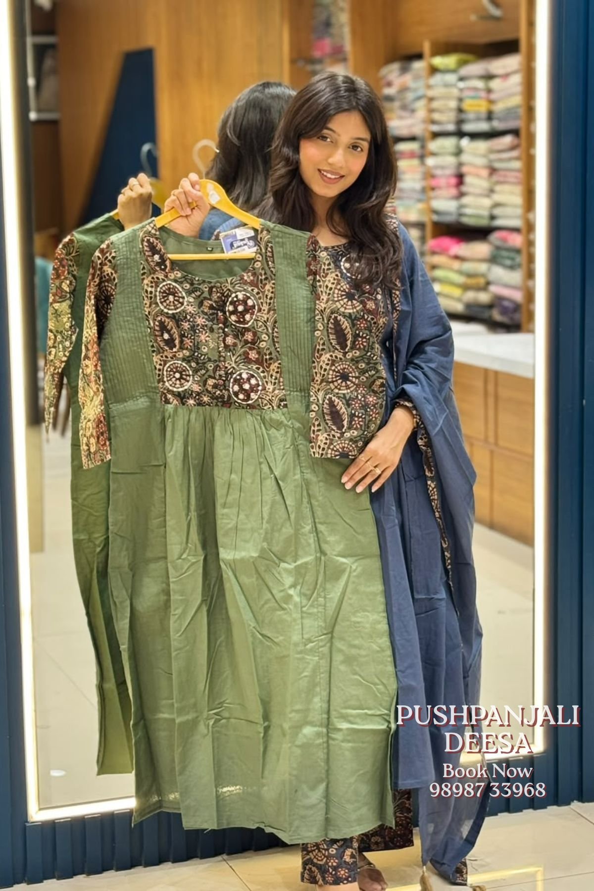 Olive Green Printed Cotton Kurti | Ethnic Casual A-Line Kurta