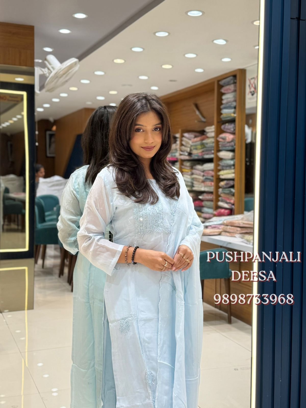 Designer LIGHT BLUE Viscose Suit Set - Image 2