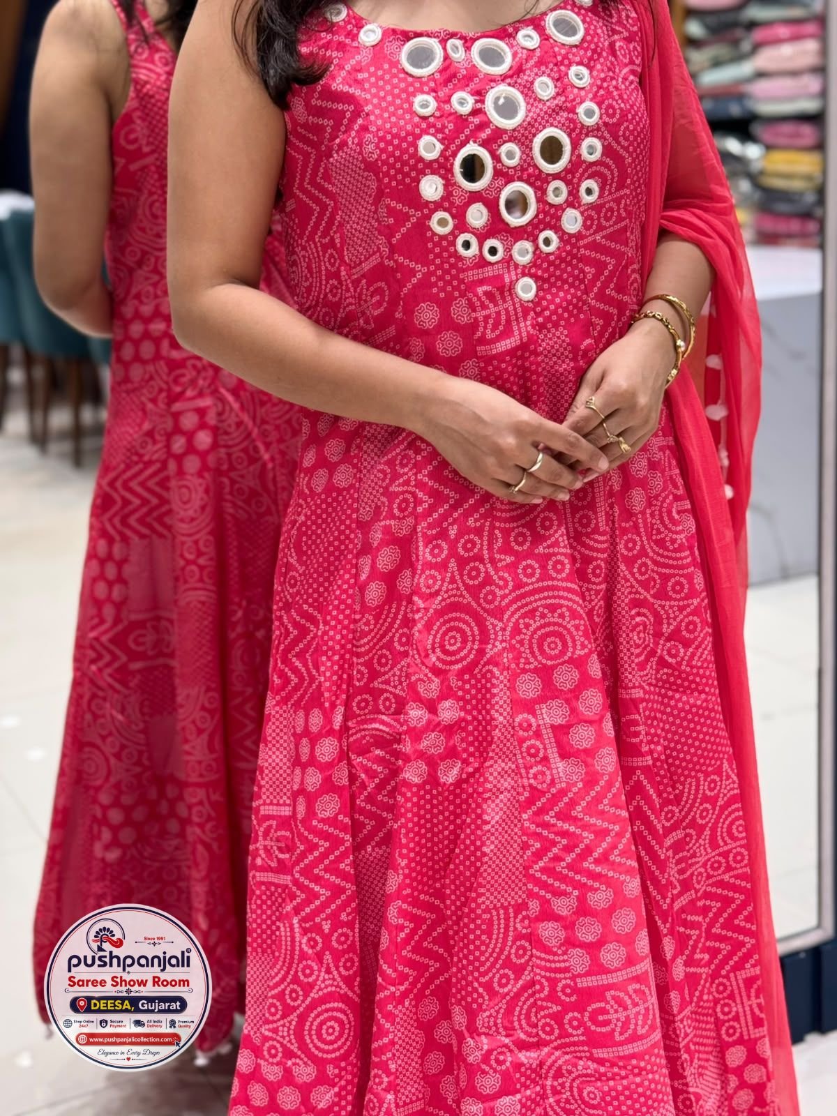Rani Pink Printed Anarkali Kurta Palazzo Set with Dupatta - Image 3