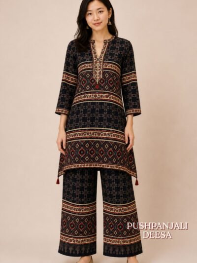 Black Printed Gaggy Silk 2-Piece Co-Ord Set
