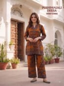 Rust Orange Printed Gaggy Silk 2-Piece Co-Ord Set