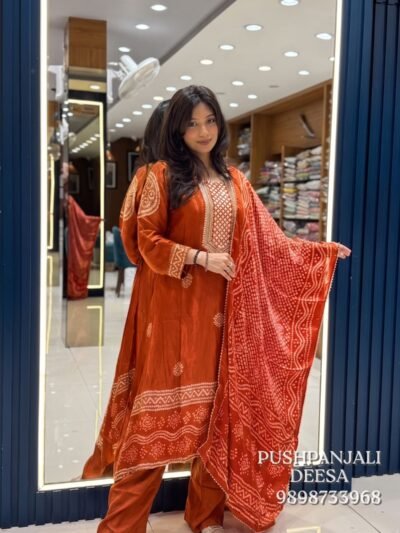 Rust Orange Bandhani 3-Piece Set