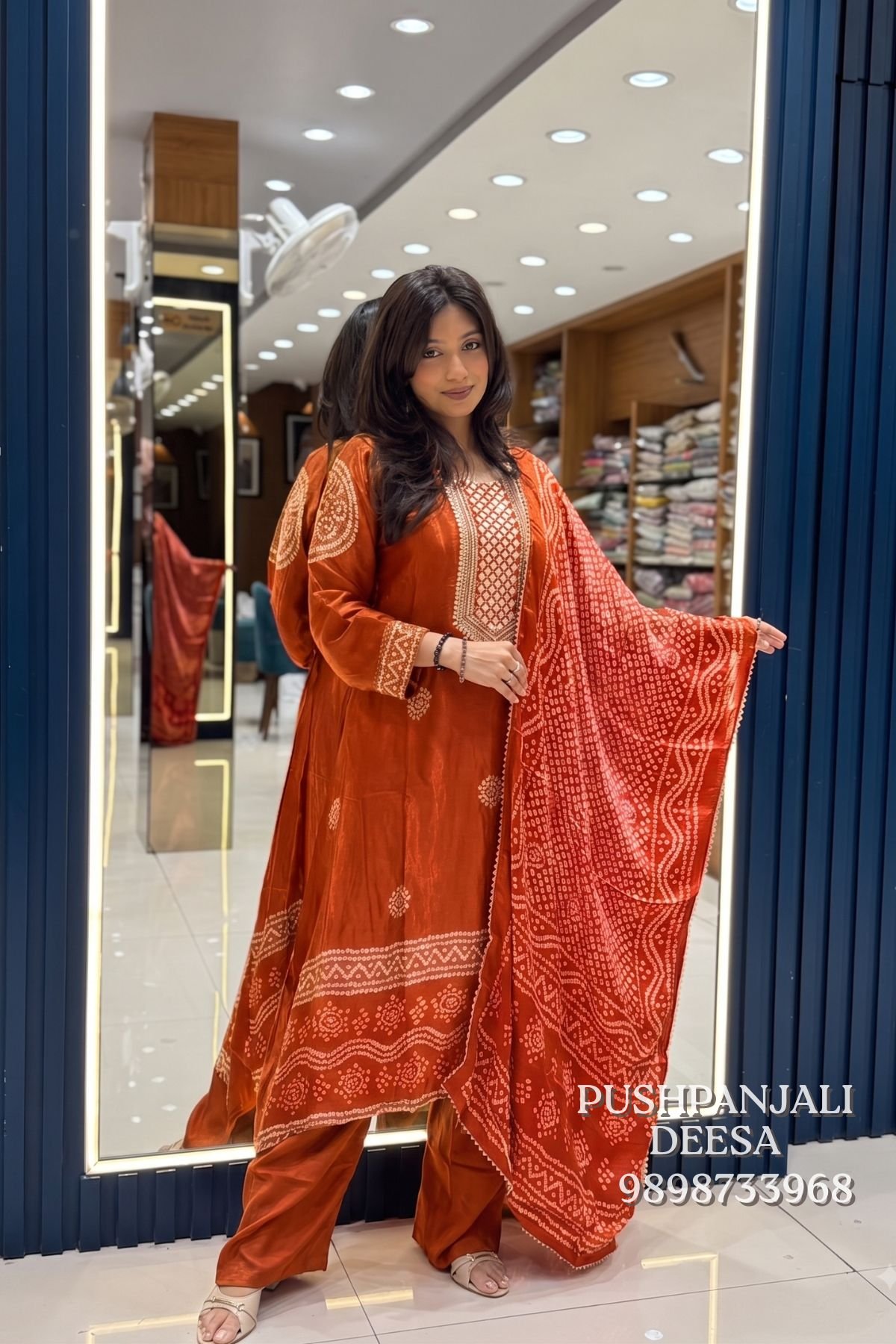Rust Orange Bandhani 3-Piece Set