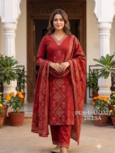 Red Bandhani Printed 3-Piece Set