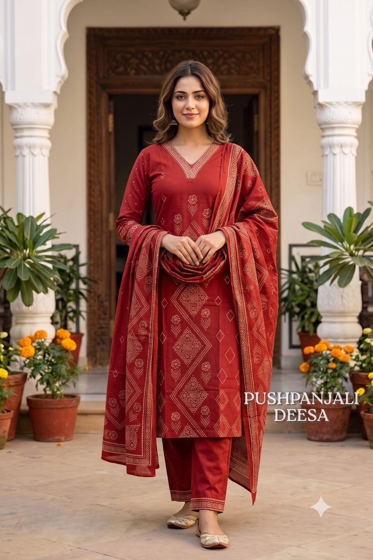 Red Bandhani Printed 3-Piece Set