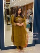 Mustard Olive Designer Mul Chanderi Suit Set