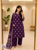 Royal Purple Printed Kurta Pant Set with Dupatta