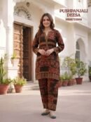 Red Brown Printed Gaggy Silk 2-Piece Co-Ord Set