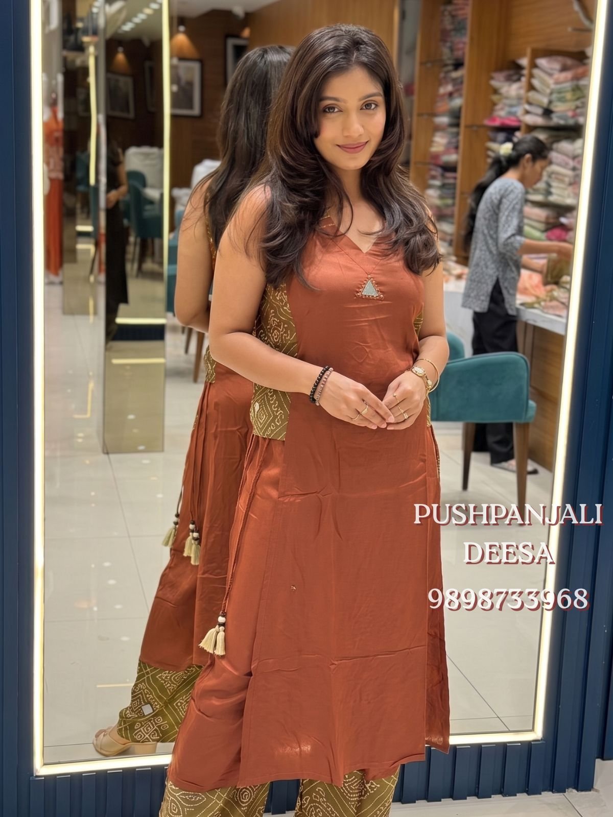 Rust Orange Designer MASHRU GAGGY Suit Set - Image 2