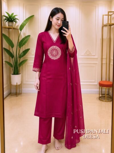 Pink Embroidered Kurta Pant Dupatta Set