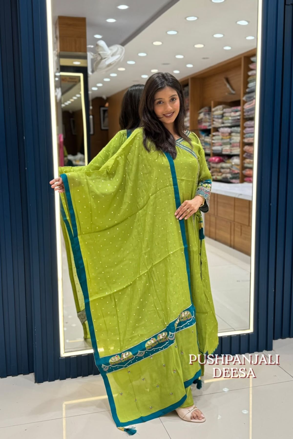 Rakshabandhan Special Parrot Green Embroidered Anarkali Kurta Pant Dupatta Set - Image 2