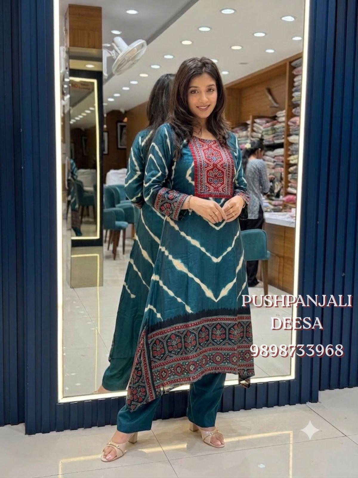 Teal Blue Designer GAGGY SILK Suit Set