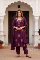Wine Purple Embroidered 3-Piece Set