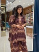 Wine Printed Gaggy Silk 2-Piece Co-Ord Set