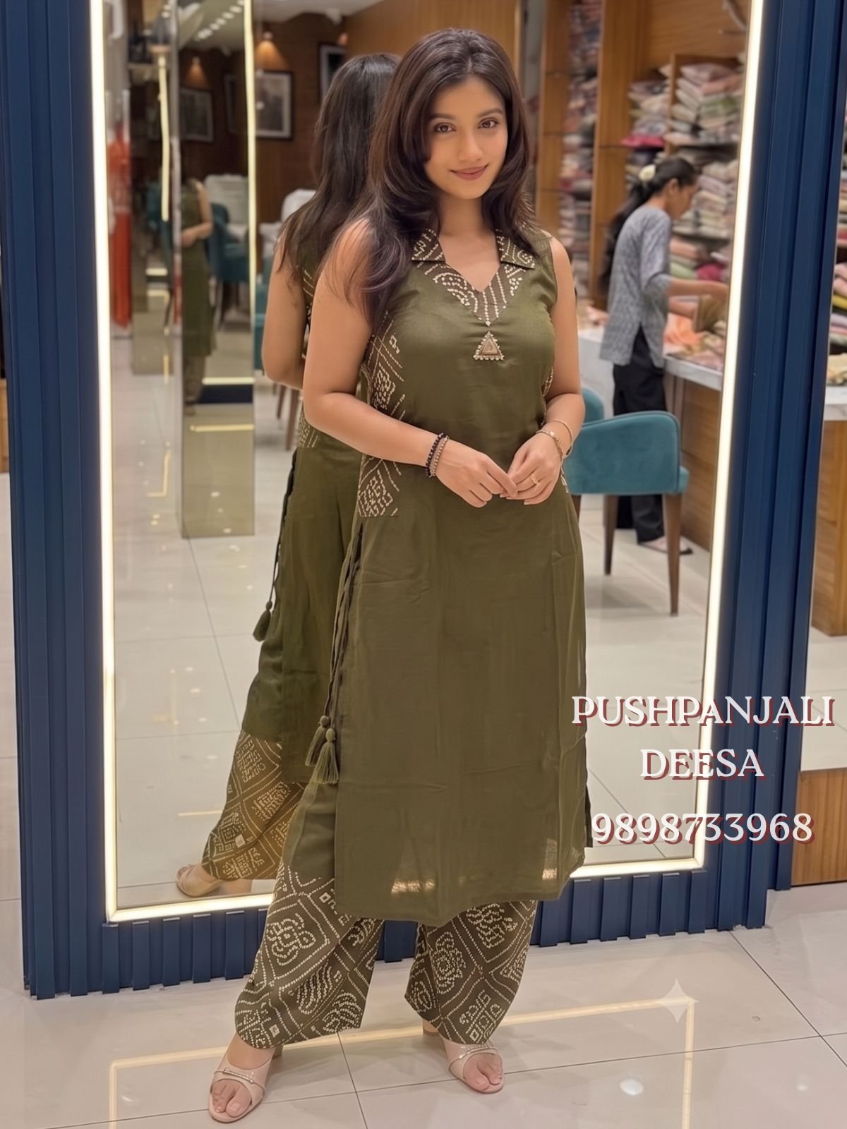 Olive Green Designer Mashru Gaggy Suit Set