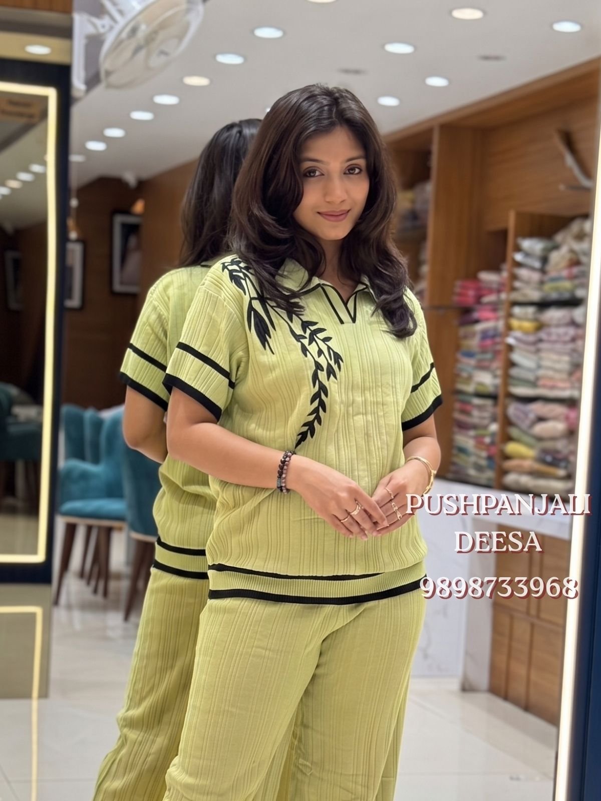 Lime Yellow Designer Premium Co-Ord Set - Image 2