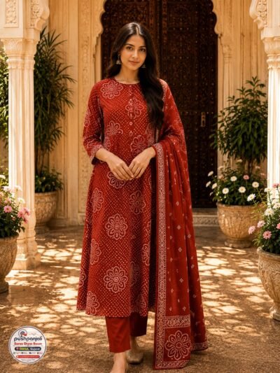 Maroon Floral Printed Cotton 3-Piece Ethnic Suit Set