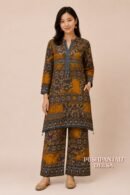 Rust Orange Printed Gaggy Silk 2-Piece Co-Ord Set