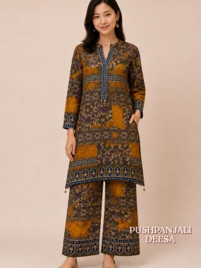 Rust Orange Printed Gaggy Silk 2-Piece Co-Ord Set