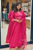 Rani Pink Printed Cotton Kurti Pant Set with Dupatta