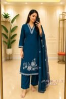 Teal Blue Embroidered Kurta Pant Dupatta Set