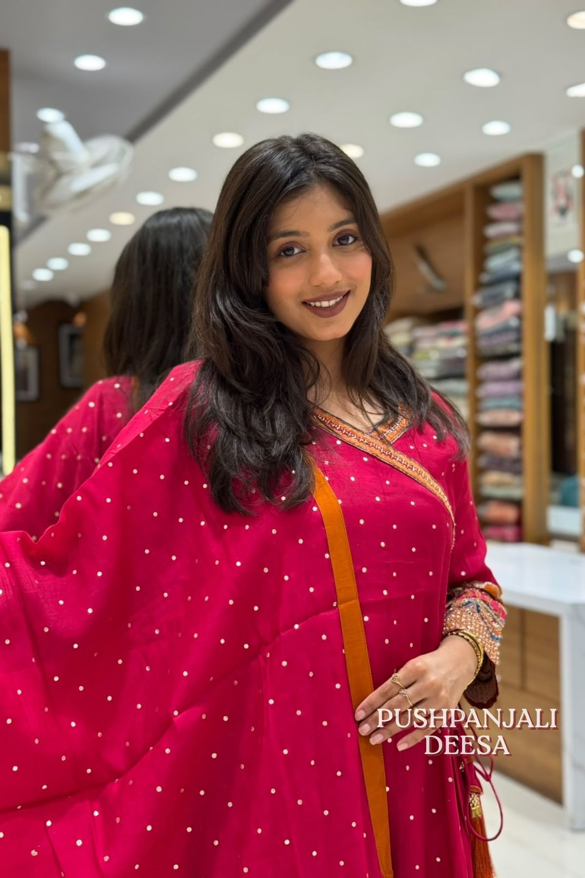 Pink Embroidered Anarkali Kurta Pant Dupatta Set - Image 2