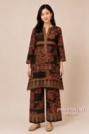Red Brown Printed Gaggy Silk 2-Piece Co-Ord Set