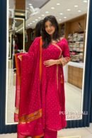 Pink Embroidered Anarkali Kurta Pant Dupatta Set