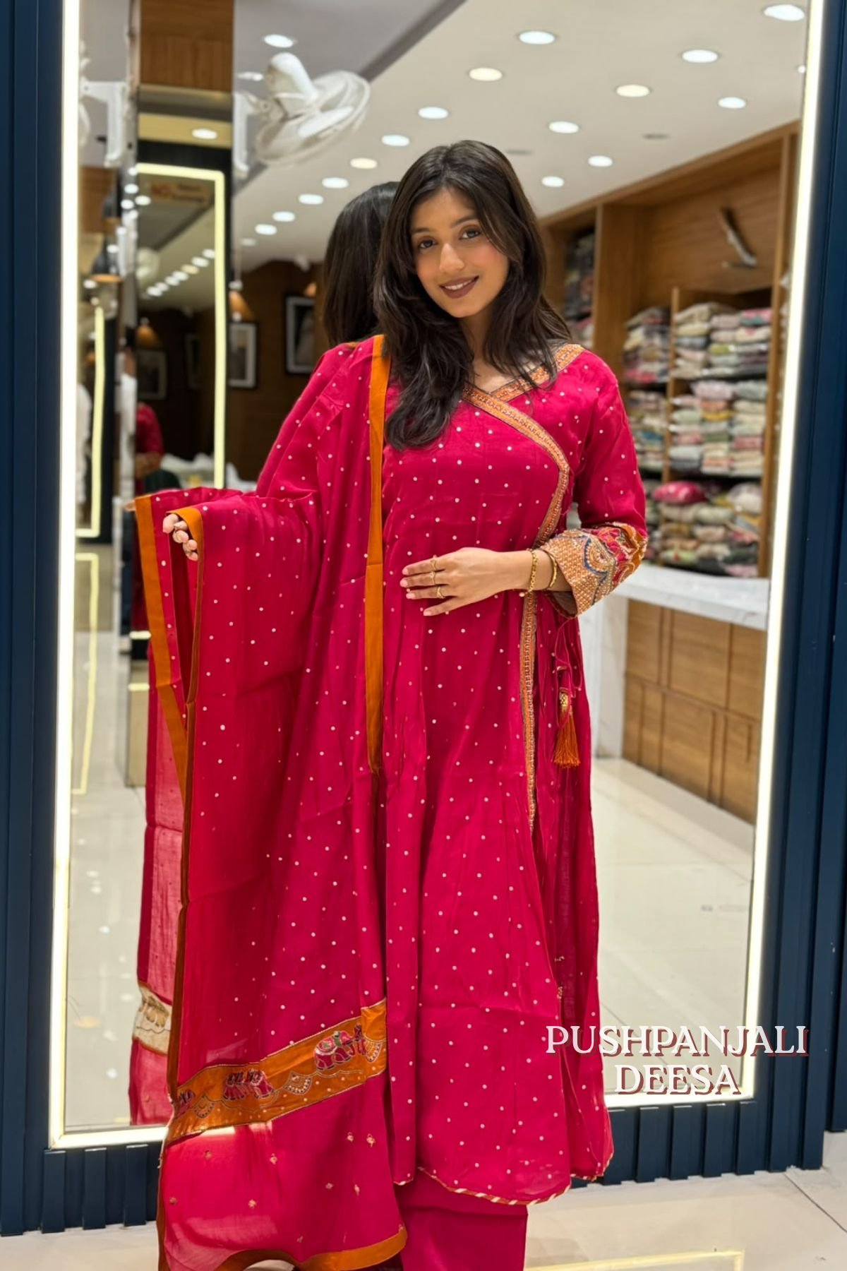 Pink Embroidered Anarkali Kurta Pant Dupatta Set