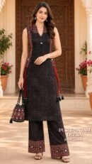Women's Black Sleeveless Kurti Pant Set