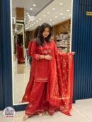 Red Printed Kurta Palazzo Dupatta Set