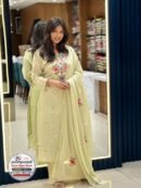 Pastel Lemon Yellow Floral Embroidered Kurta Pant Set with Dupatta