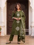 💚 Olive Green Designer Pure Cotton Suit Set