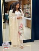 Off White Floral Printed Kurta Pant Set with Dupatta