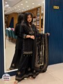 Black Embroidered Ethnic Kurta Palazzo Dupatta Set