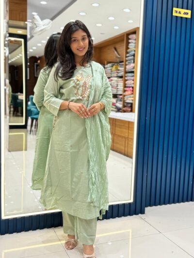 Pastel Green Embroidered 3-Piece Ethnic Suit Set