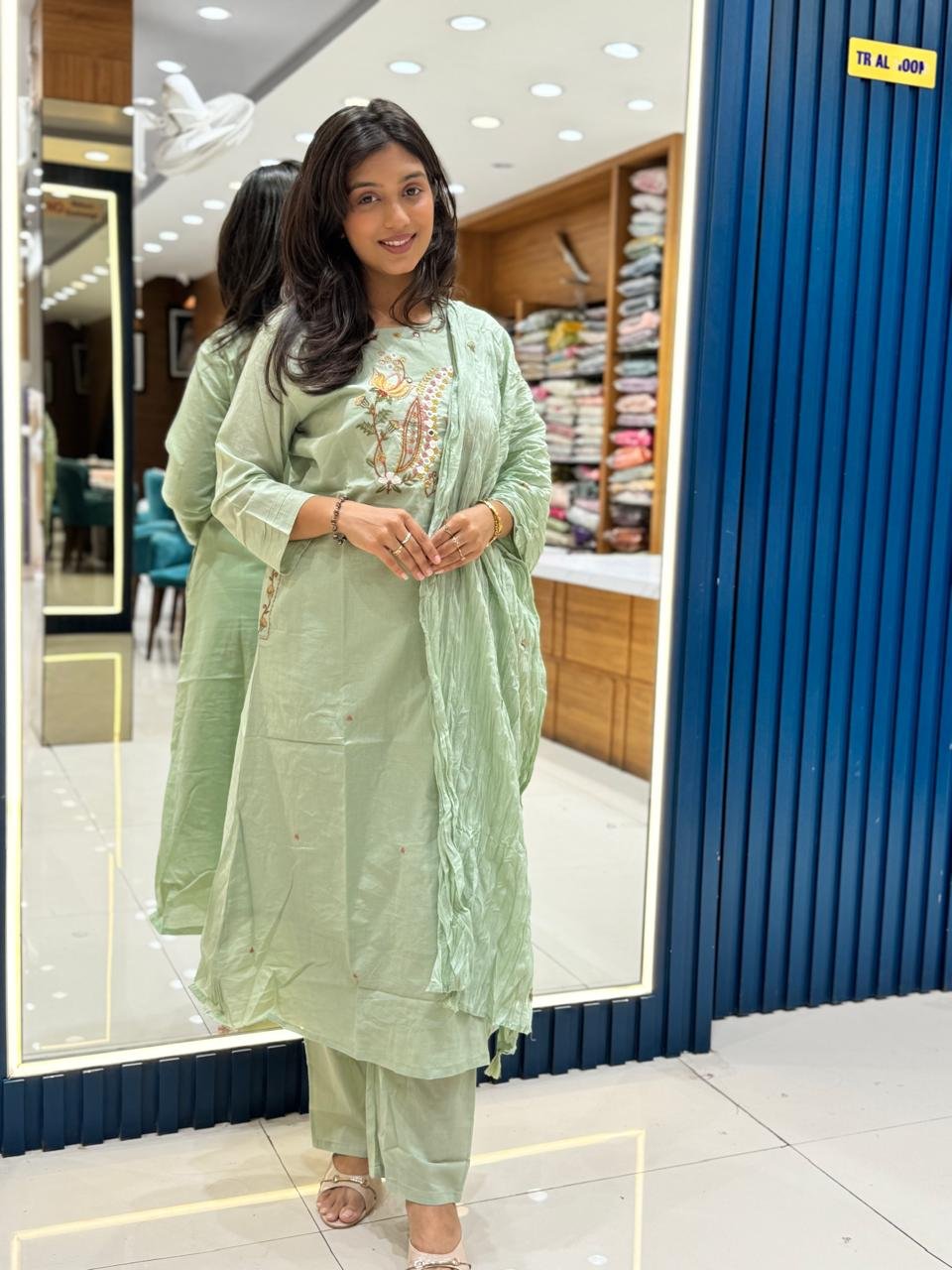 Pastel Green Embroidered 3-Piece Ethnic Suit Set