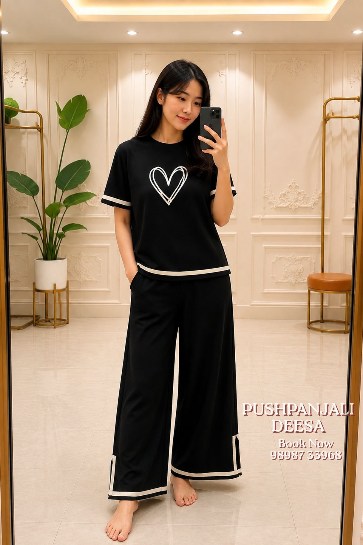 Black Heart Print Co-Ord Set | Premium Airport Look & Casual Wear