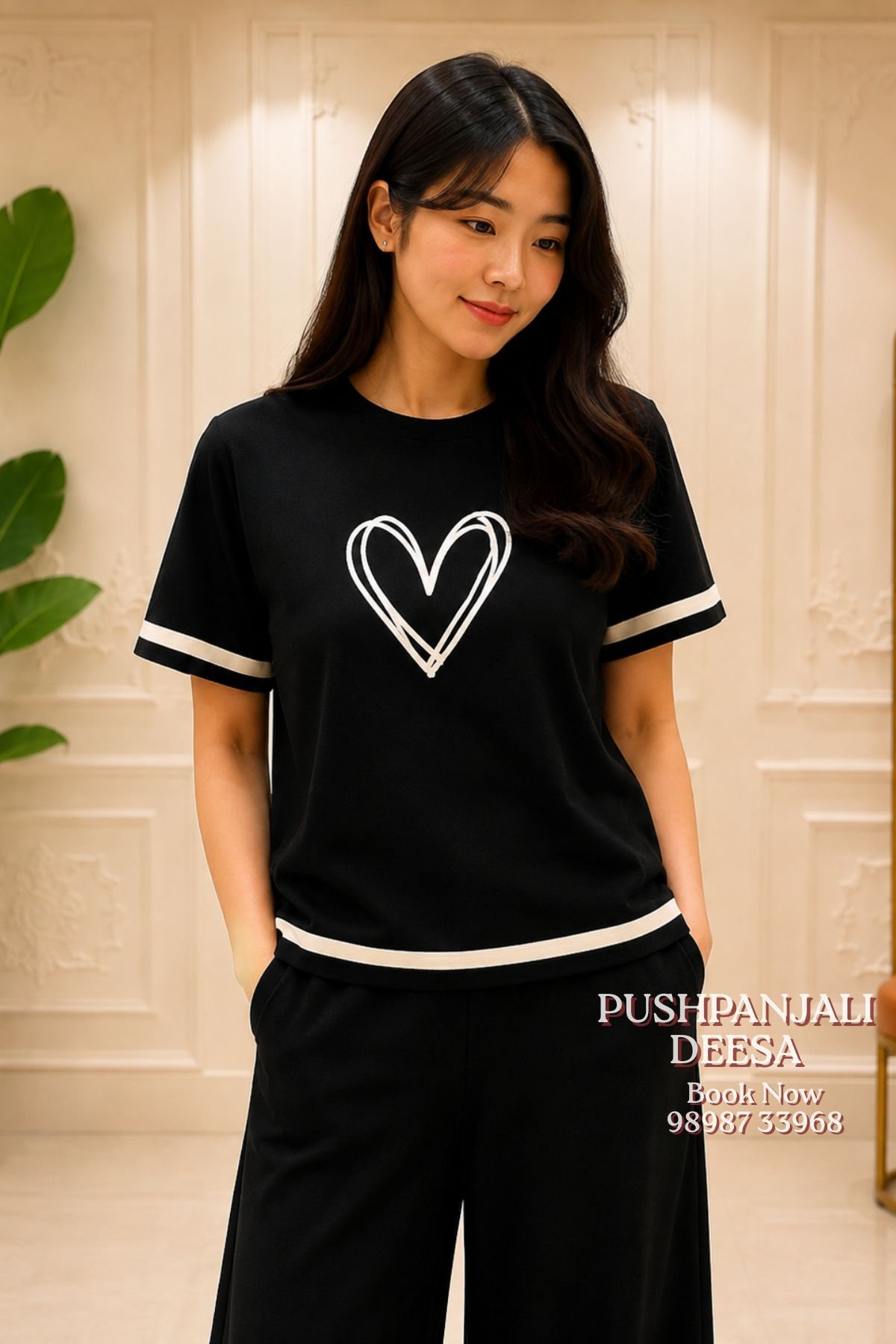 Black Heart Print Co-Ord Set | Premium Airport Look & Casual Wear - Image 2