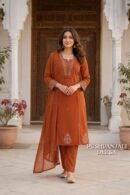 Rust Orange Embroidered Kurta Set with Dupatta | Premium Ethnic Wear