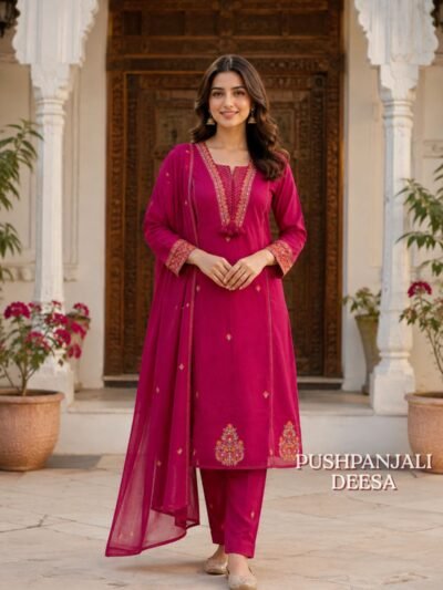 Pink Embroidered Kurta Set with Dupatta | Premium Ethnic Wear