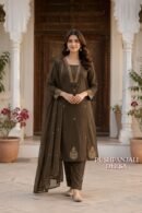 Olive Green Embroidered Kurta Set with Dupatta | Premium Ethnic Wear