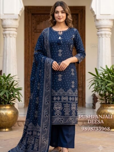 Navy Blue Bandhani Printed 3-Piece Set