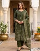Olive Green Bandhani Printed 3-Piece Set
