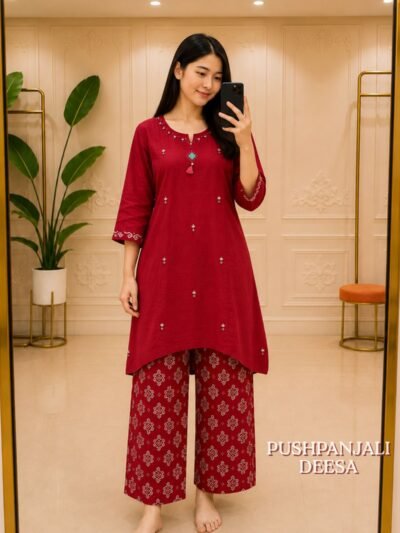 Red Embroidered Co-Ord Set
