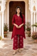 Red Gaggy Silk Embroidered Co-Ord Set