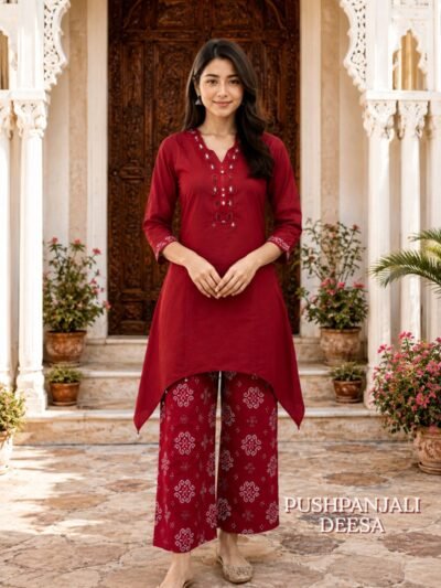 Red Gaggy Silk Embroidered Co-Ord Set